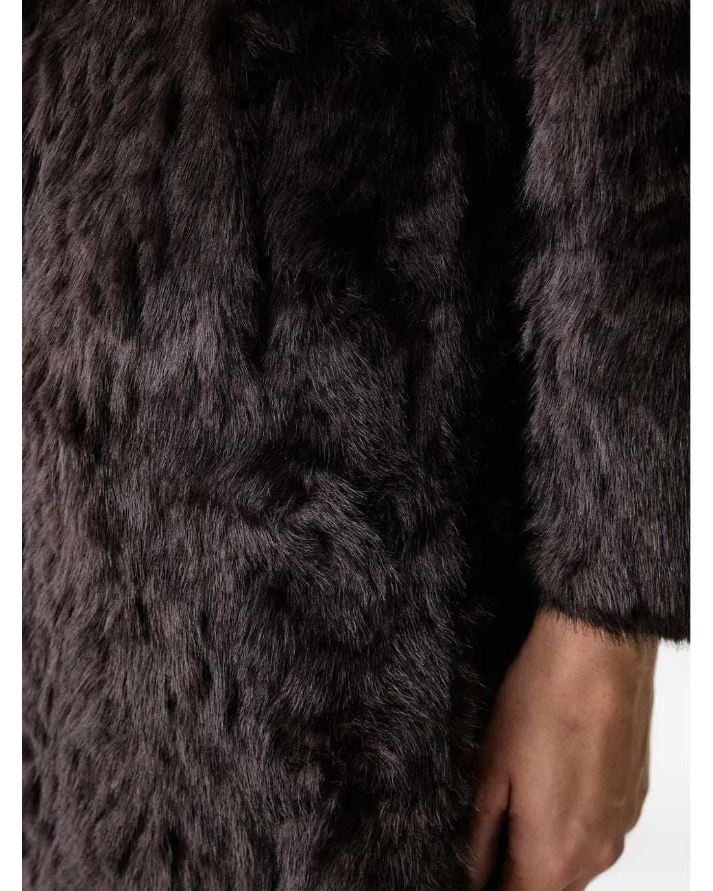Silvian Heach Black Buckle-Collar Faux-Fur Coat