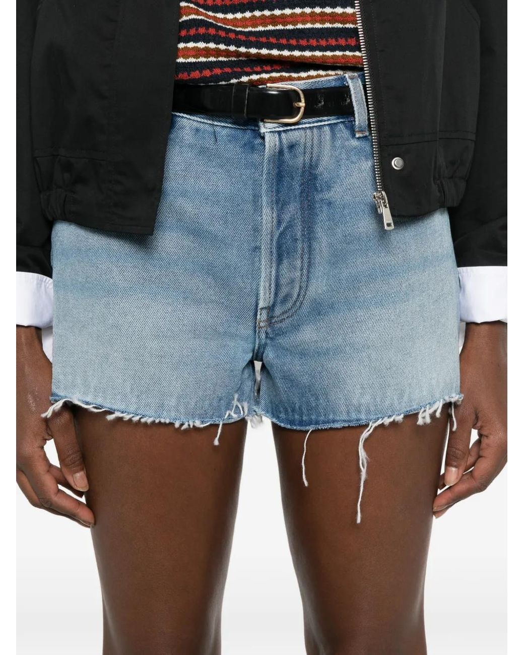 Miu Miu Blue Short En Jean À Bords Francs