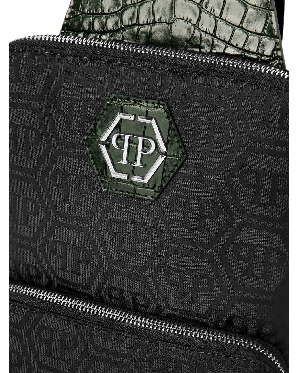 Philipp Plein Black Monogram Backpack for men