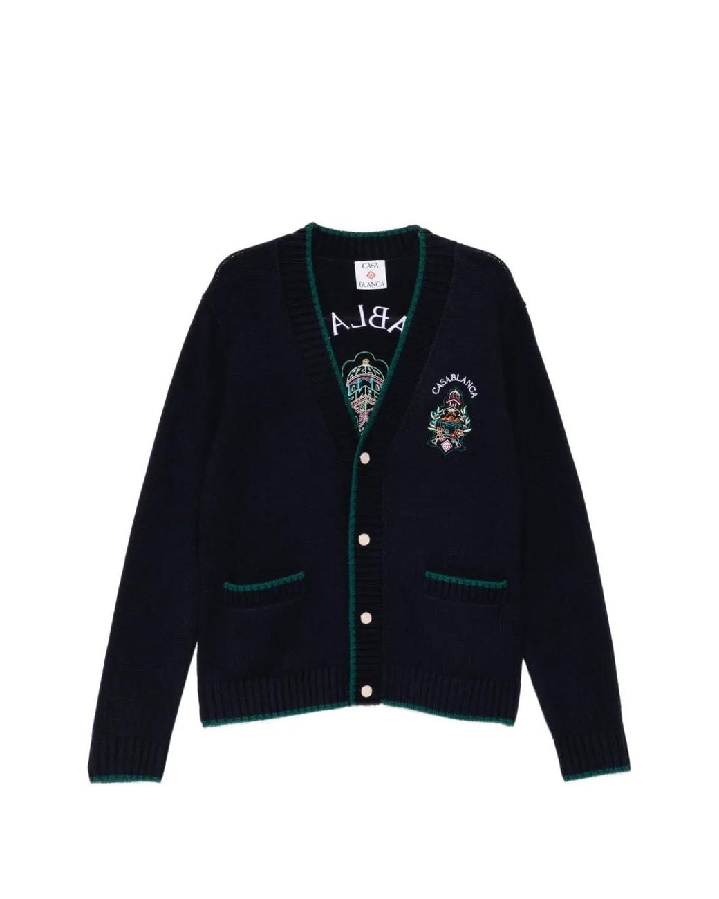 Casablanca Blue Logo-Embroidered Cardigan