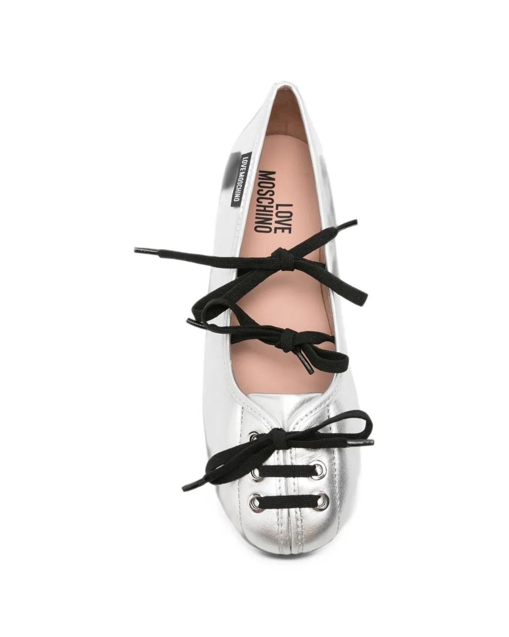 Love Moschino White Lace-Up Metallic Ballet Flats