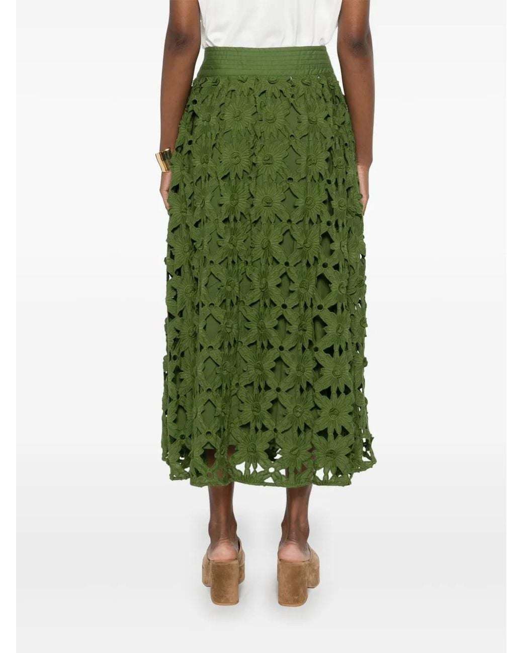 Farm Rio Green Richilieu Midi Skirt