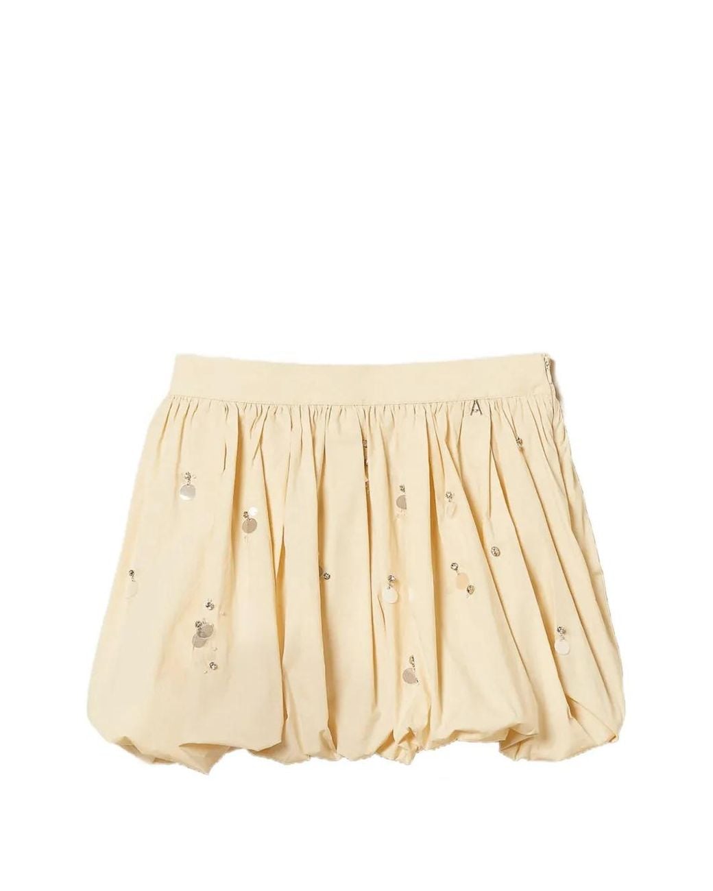 Twinset Natural Poplin Balloon Miniskirt With Embroidery