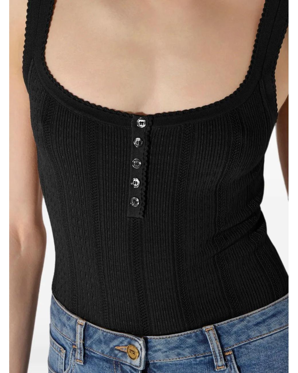 Elisabetta Franchi Black Knit Openwork Top