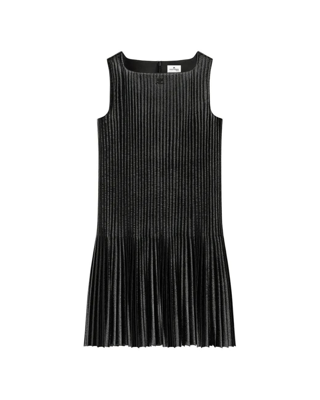 Courreges Black Pleated Vinyl Mini Dress