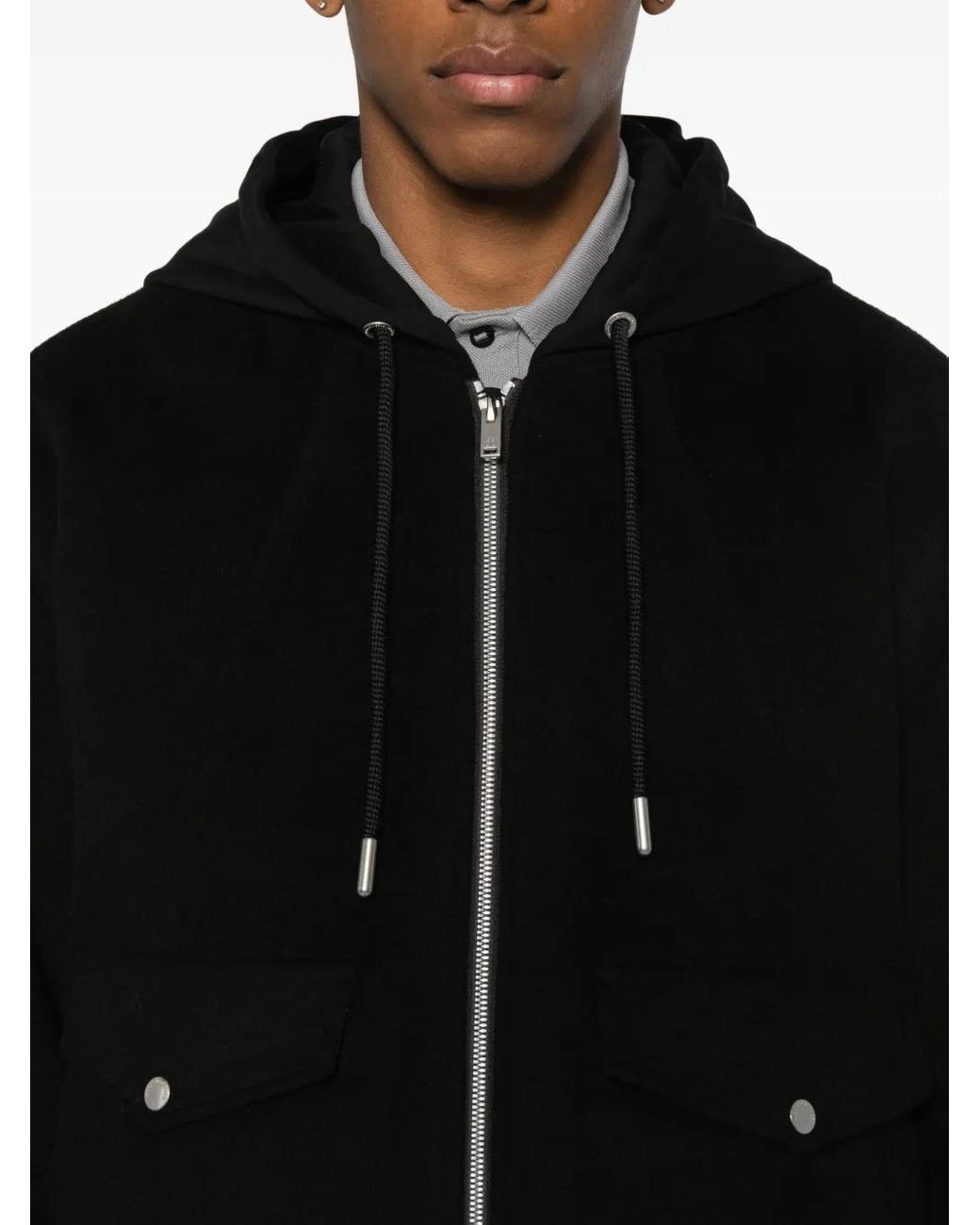 Moose Knuckles Black Hooded Zip Jacket for men