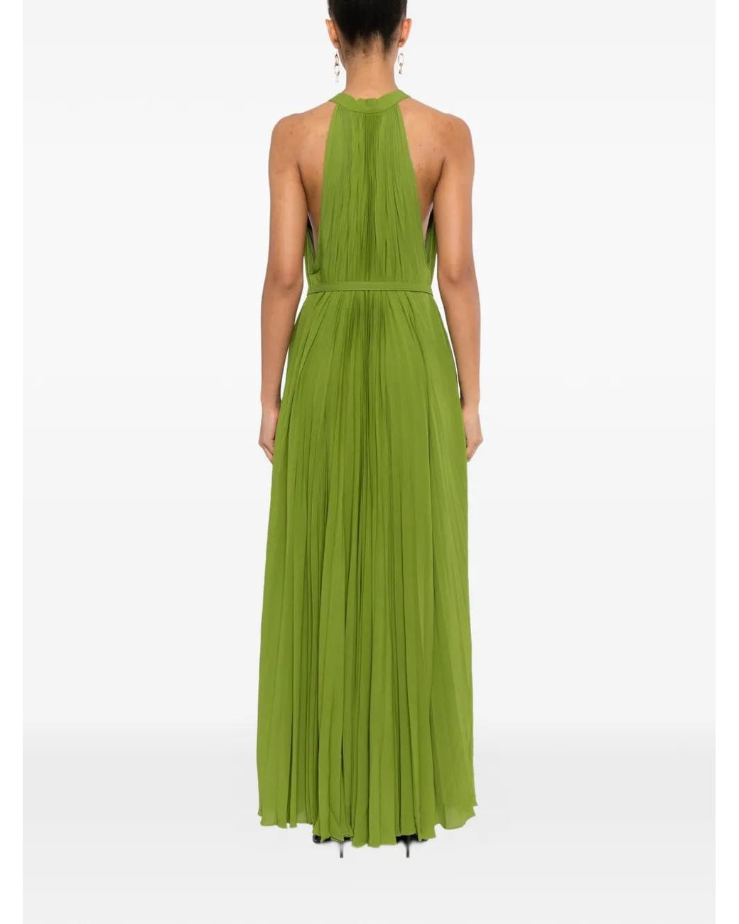 Tom Ford Green Sunray Plissé Lavalliere Pleated Dress