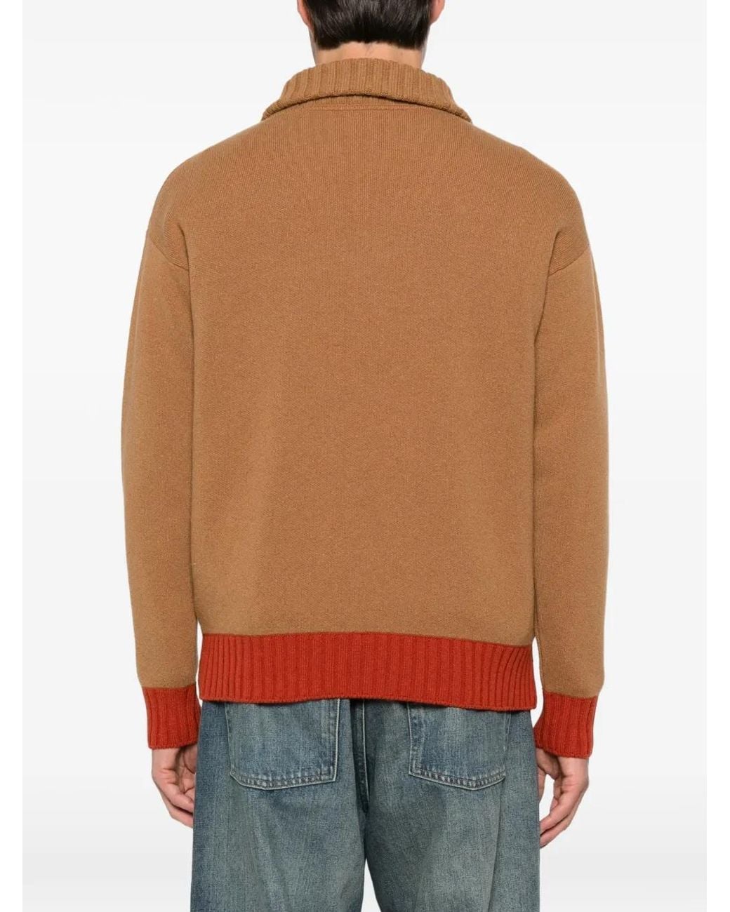 GALLIA Orange Merz Quarter-Zip Ribbed-Trim Sweater for men