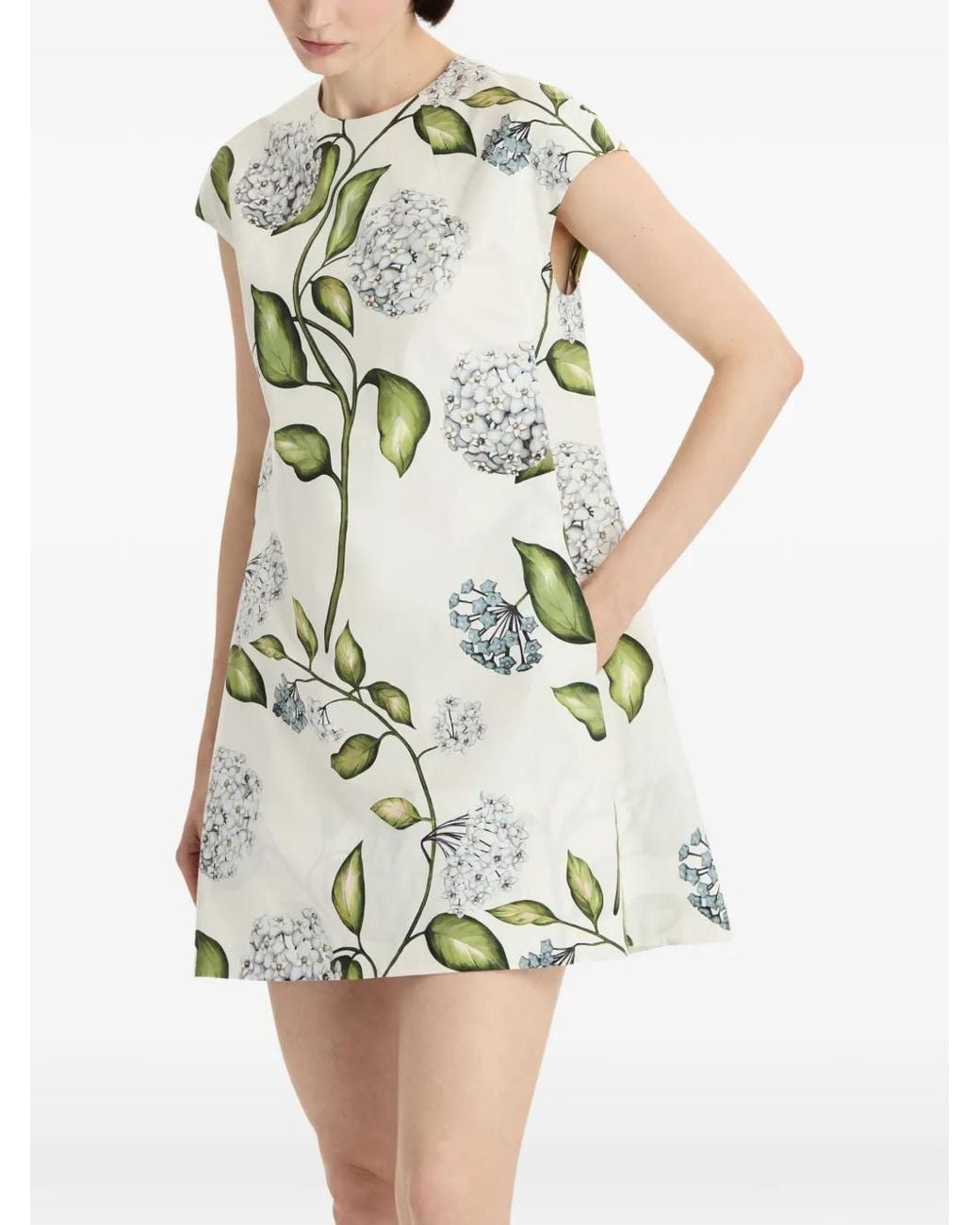 Oscar de la Renta White Porcelain-Flower Mini Dress