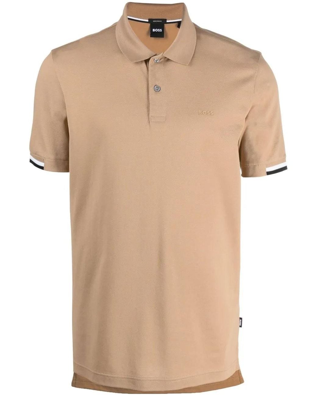 Boss Natural Boss Stripe-trimmed Polo Shirt Beige for men