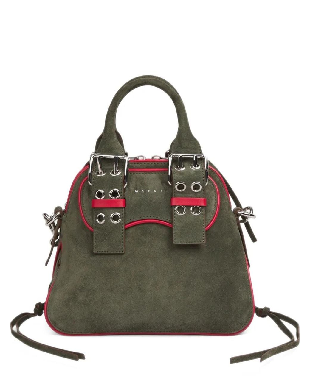 Marni Green Small Belte Buckle-Detail Eyelet-Embellished Tote Bag