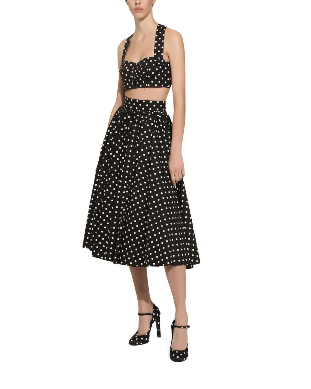 Dolce & Gabbana Black Cotton Corset Top With Polka-Dot