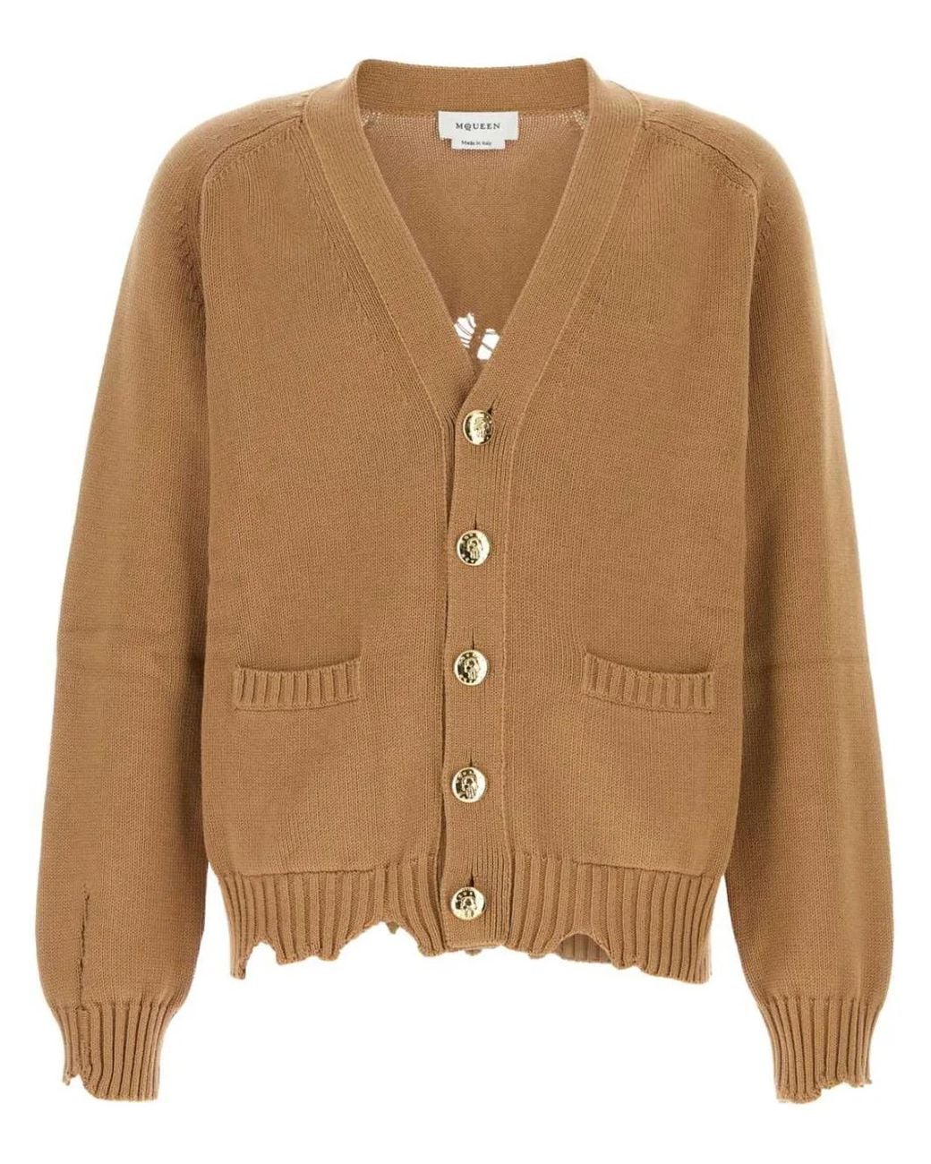 McQueen Brown Distressed Skull Cardigan for men