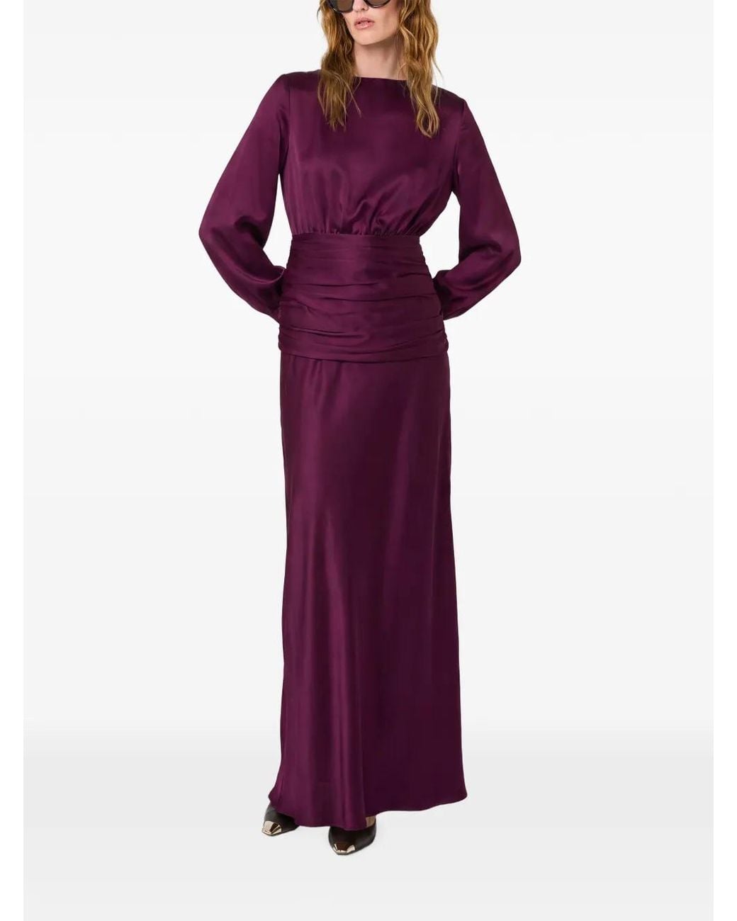 Nicholas Purple Ruched Open-Back Gown