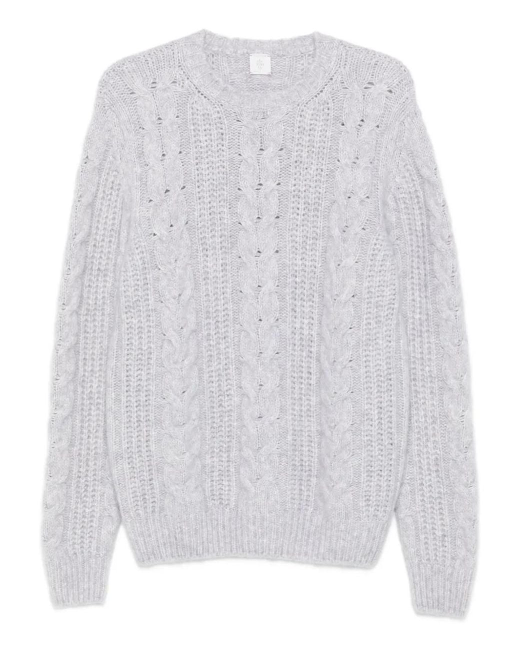 Eleventy White Cable-Knit Crew-Neck Sweater for men