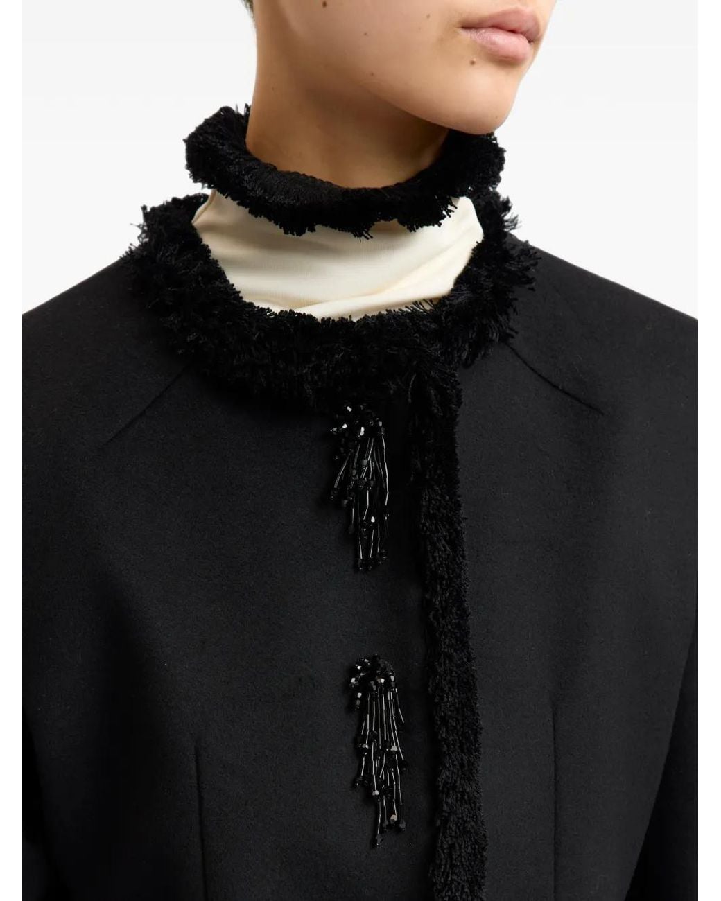 16Arlington Black Jenna Fringed-Trim Cropped Jacket
