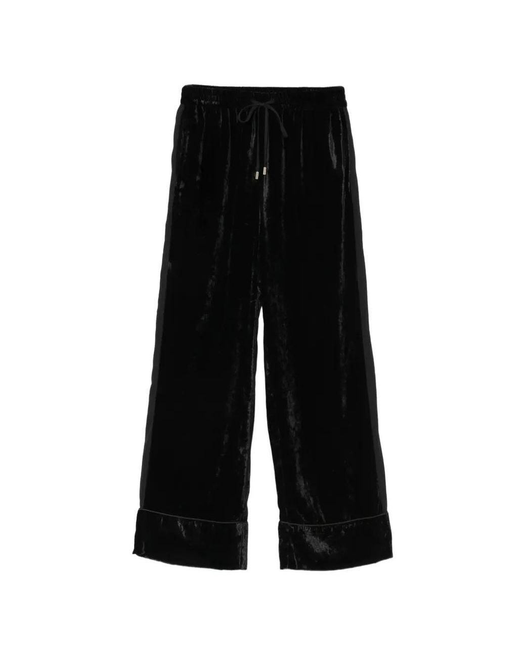 Liu Jo Black Velvet Drawstring Straight-Leg Trousers