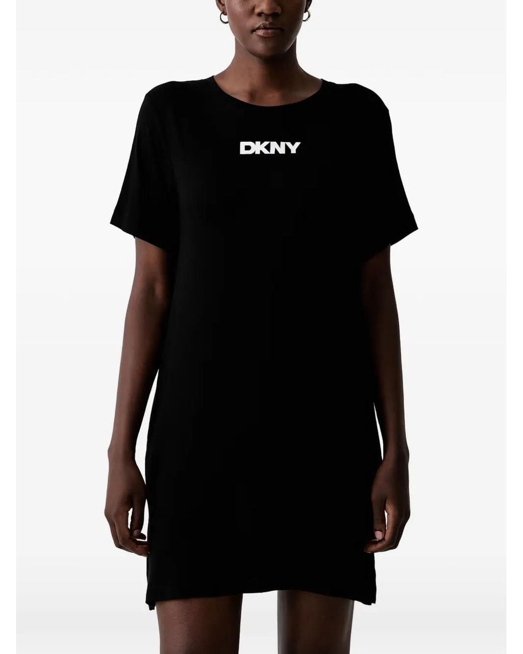 DKNY Black Robe-Nuisette À Logo Imprimé