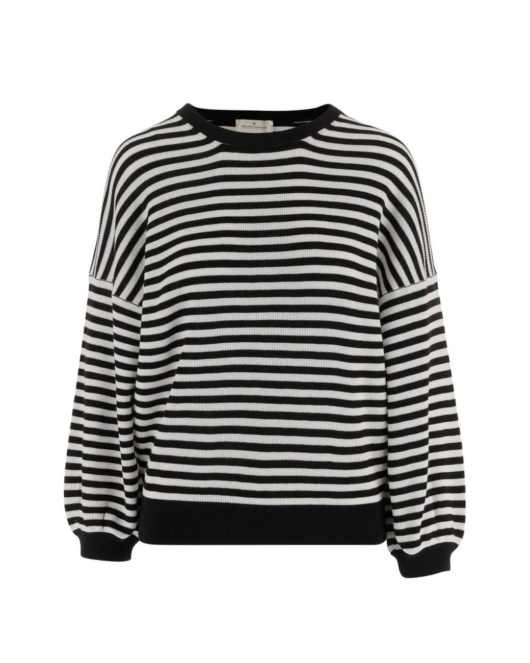 Bruno Manetti Black Striped Crew-Neck Sweater