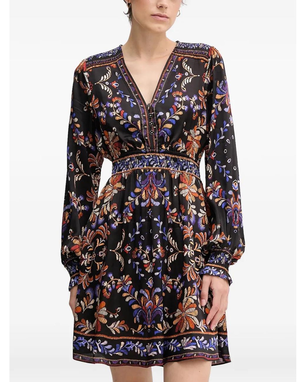 Hale Bob Black Ella Floral V-Neck Dress