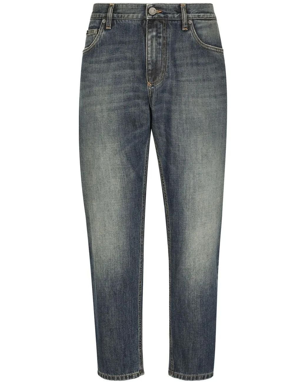 Dolce & Gabbana Gray Logo-Appliqué Loose Jeans for men