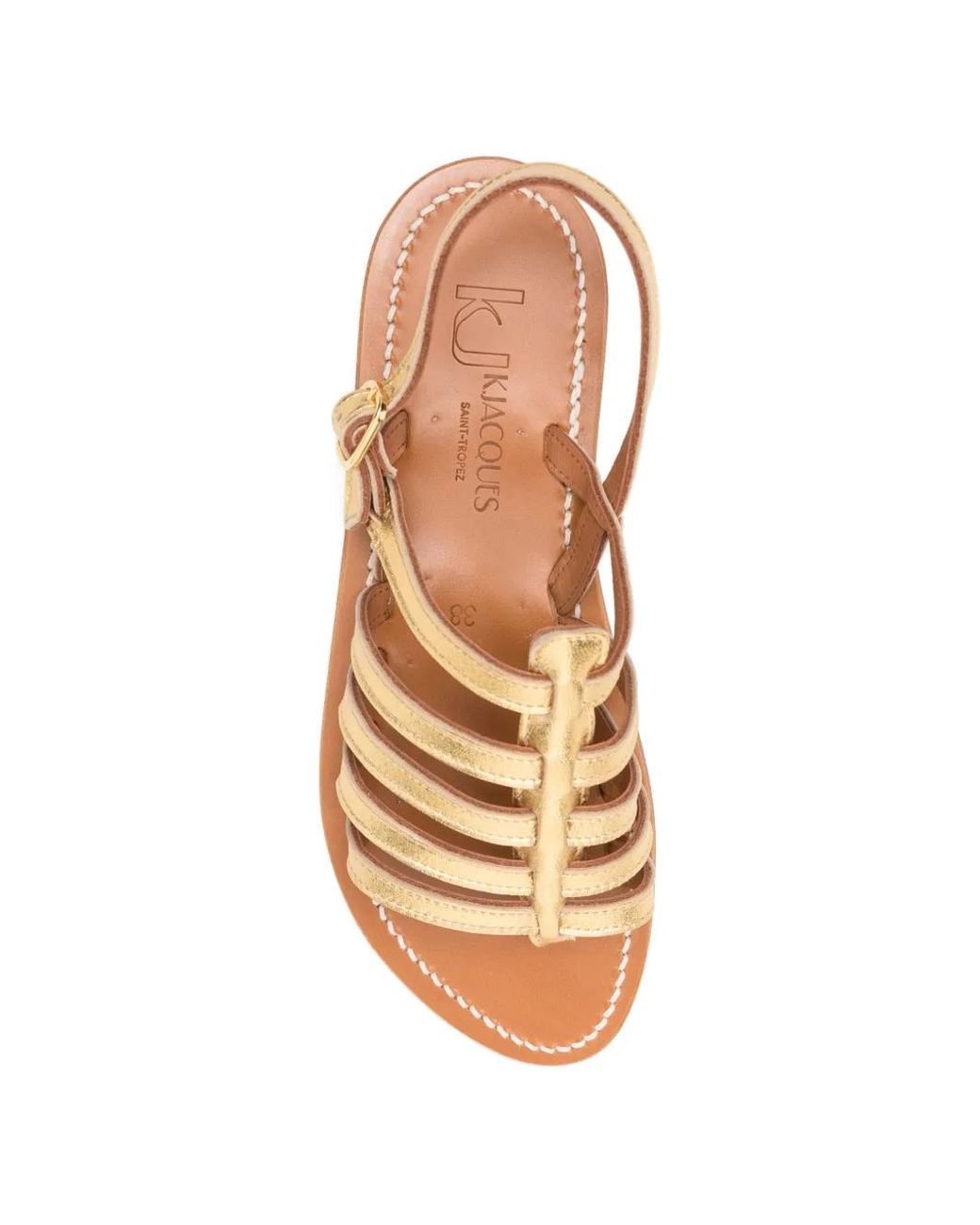 K. Jacques Natural Metallic-Effect Strappy Flat Sandals