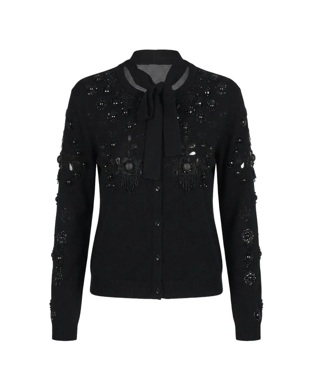Valentino Garavani Black Beaded Bow Cardigan