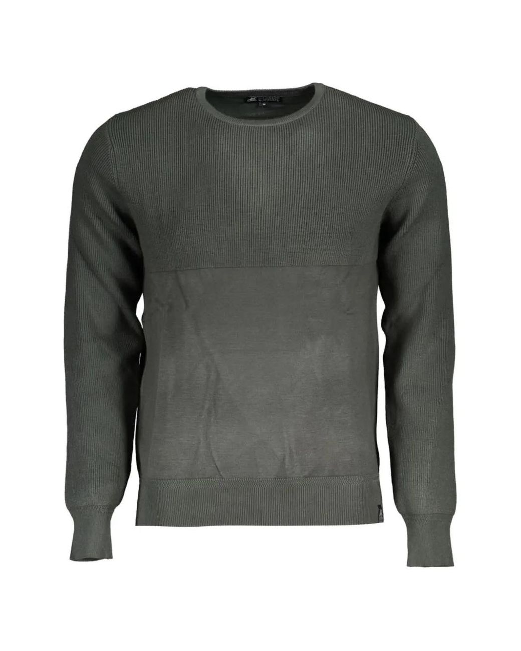 U.S. Grand Gray Ribbed-Knit Crew-Neck Sweater for men