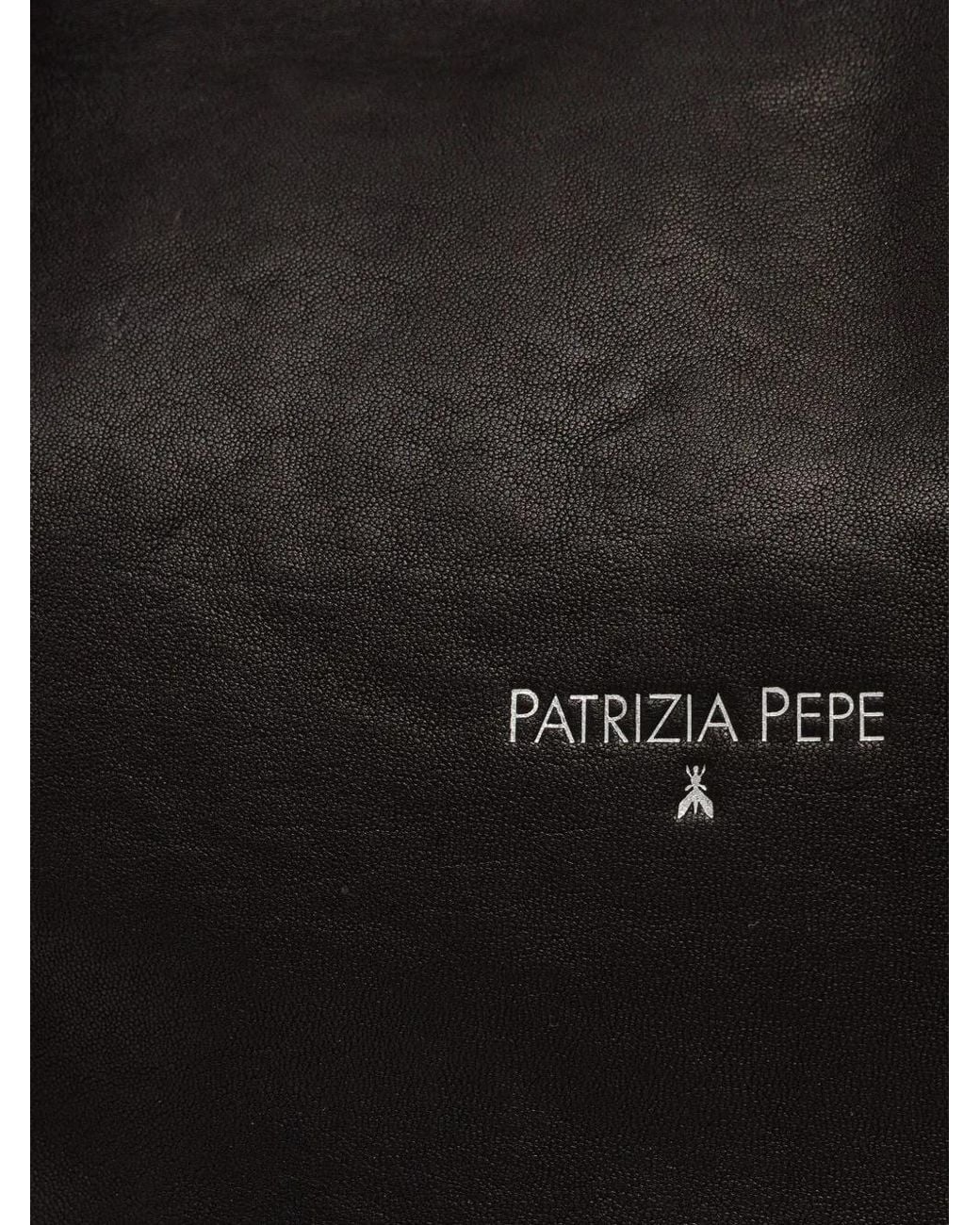 Patrizia Pepe Black Logo-Print Leather Tote Bag