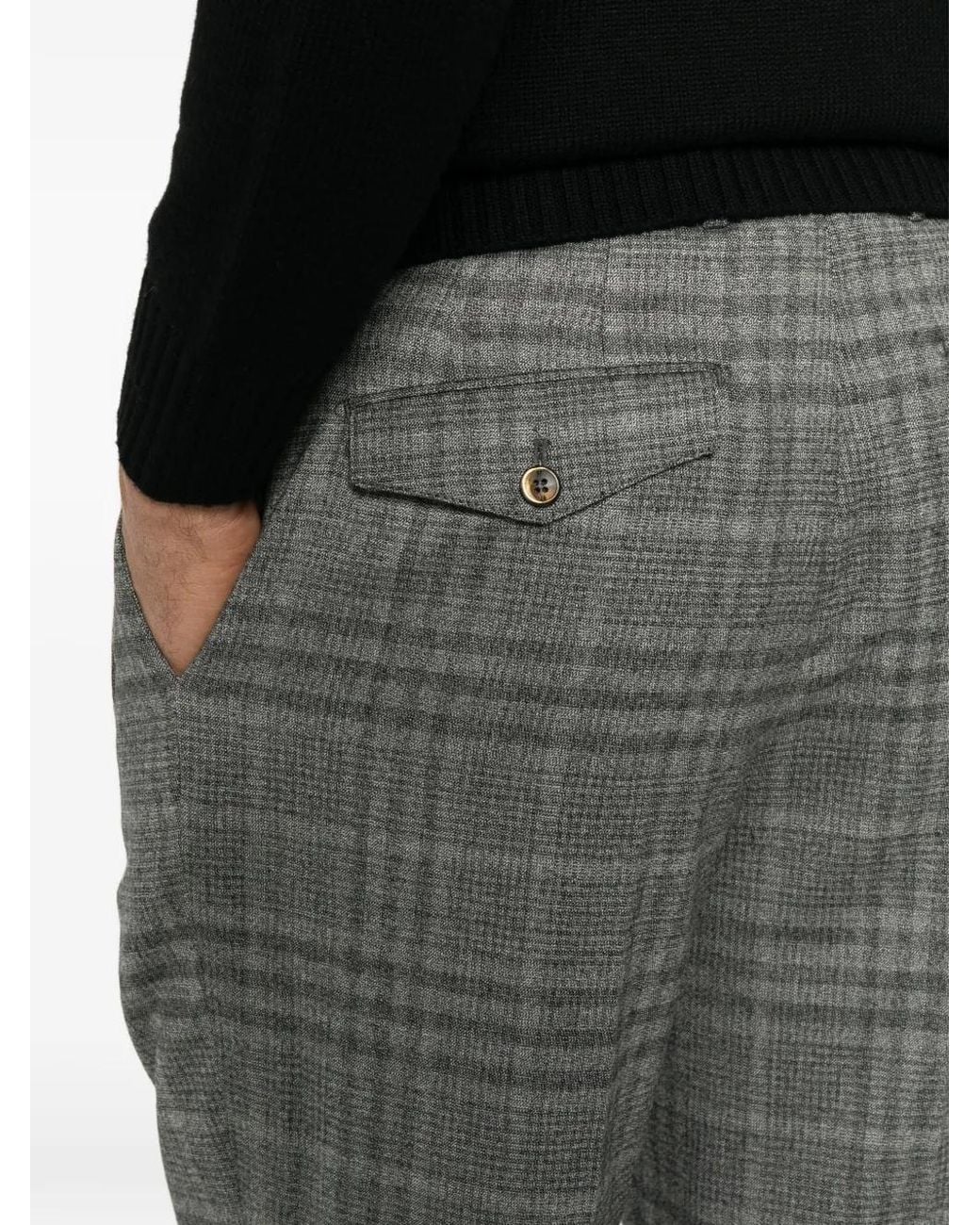 PT Torino Gray Check-Patterned Pleated Tailored Trousers for men