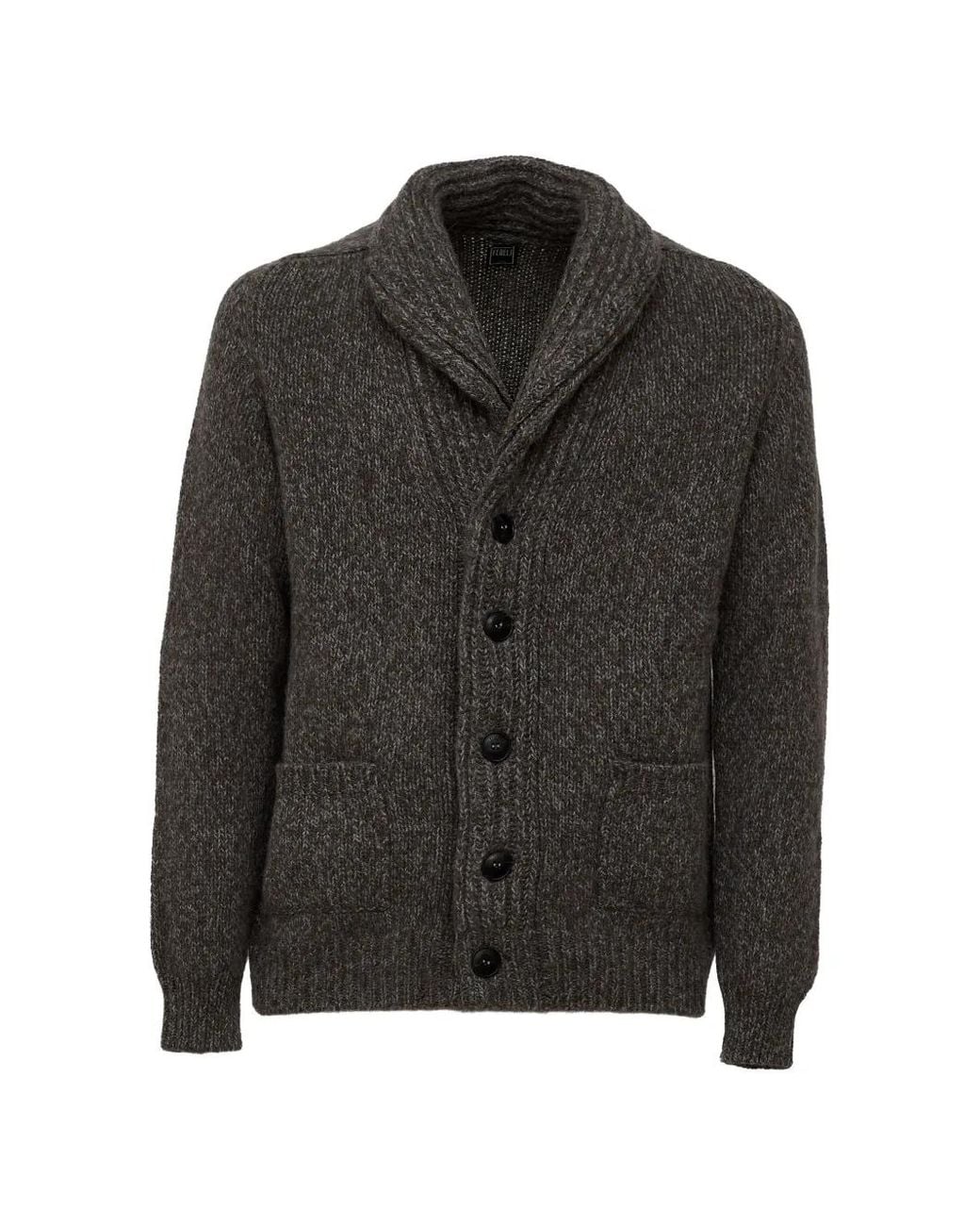 Fedeli Black Quito Shawl-Collar Cardigan for men
