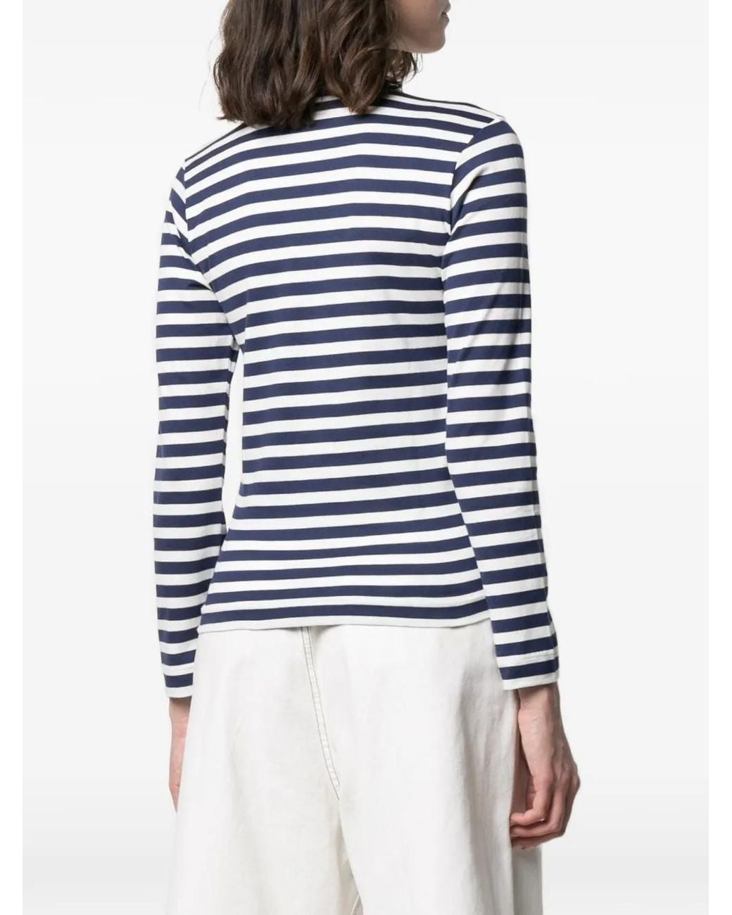 Comme des Garçons Blue Striped Heart-Patch T-Shirt