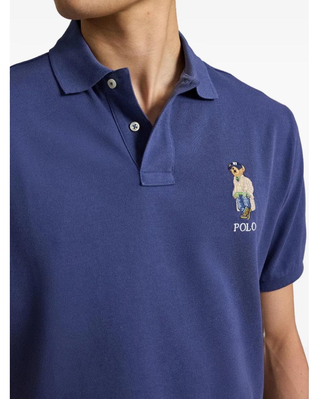 Polo Ralph Lauren Blue Polo Bear Embroidered Polo Shirt for men