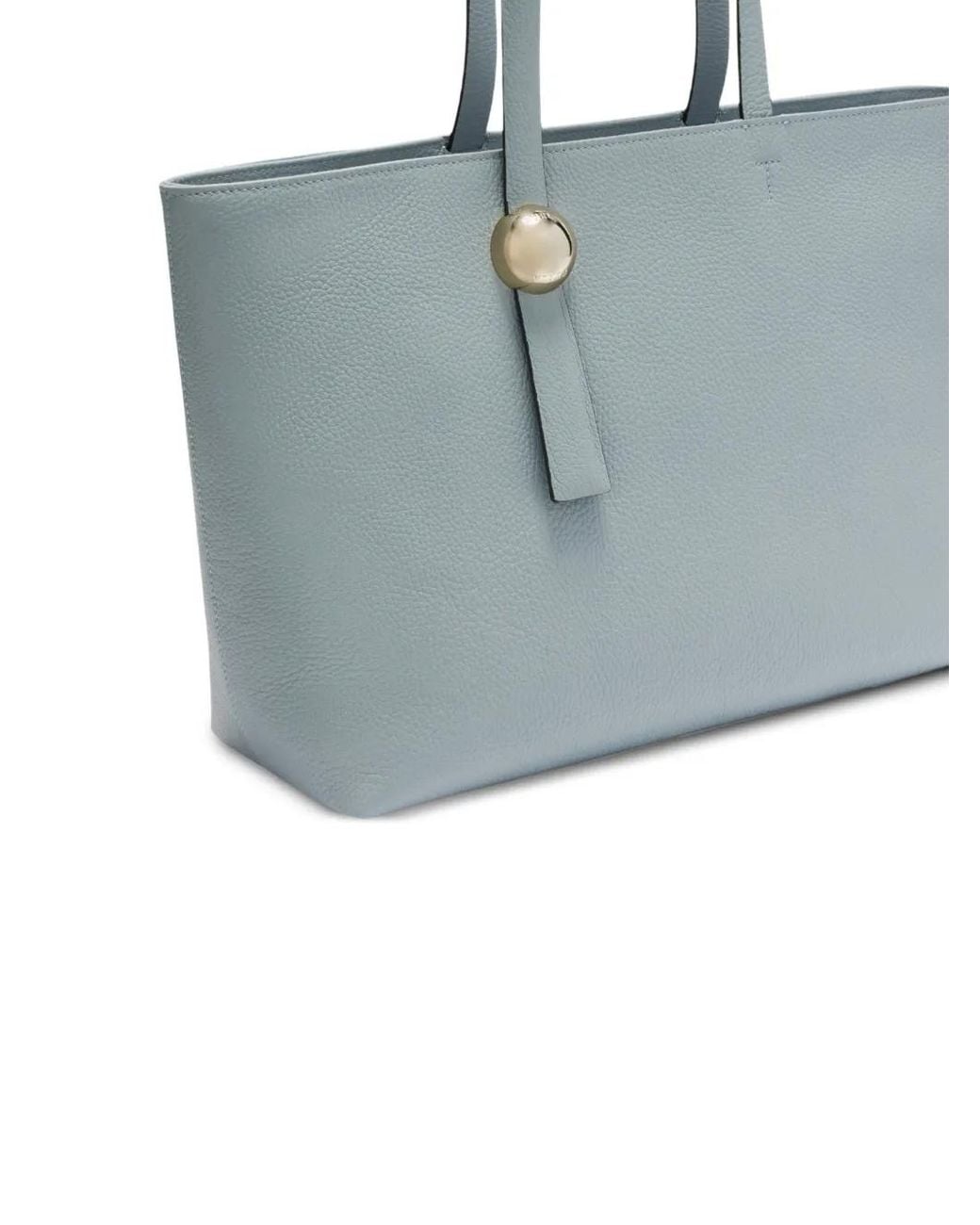 Furla Blue Logo-Engraved Pebbled Tote Bag