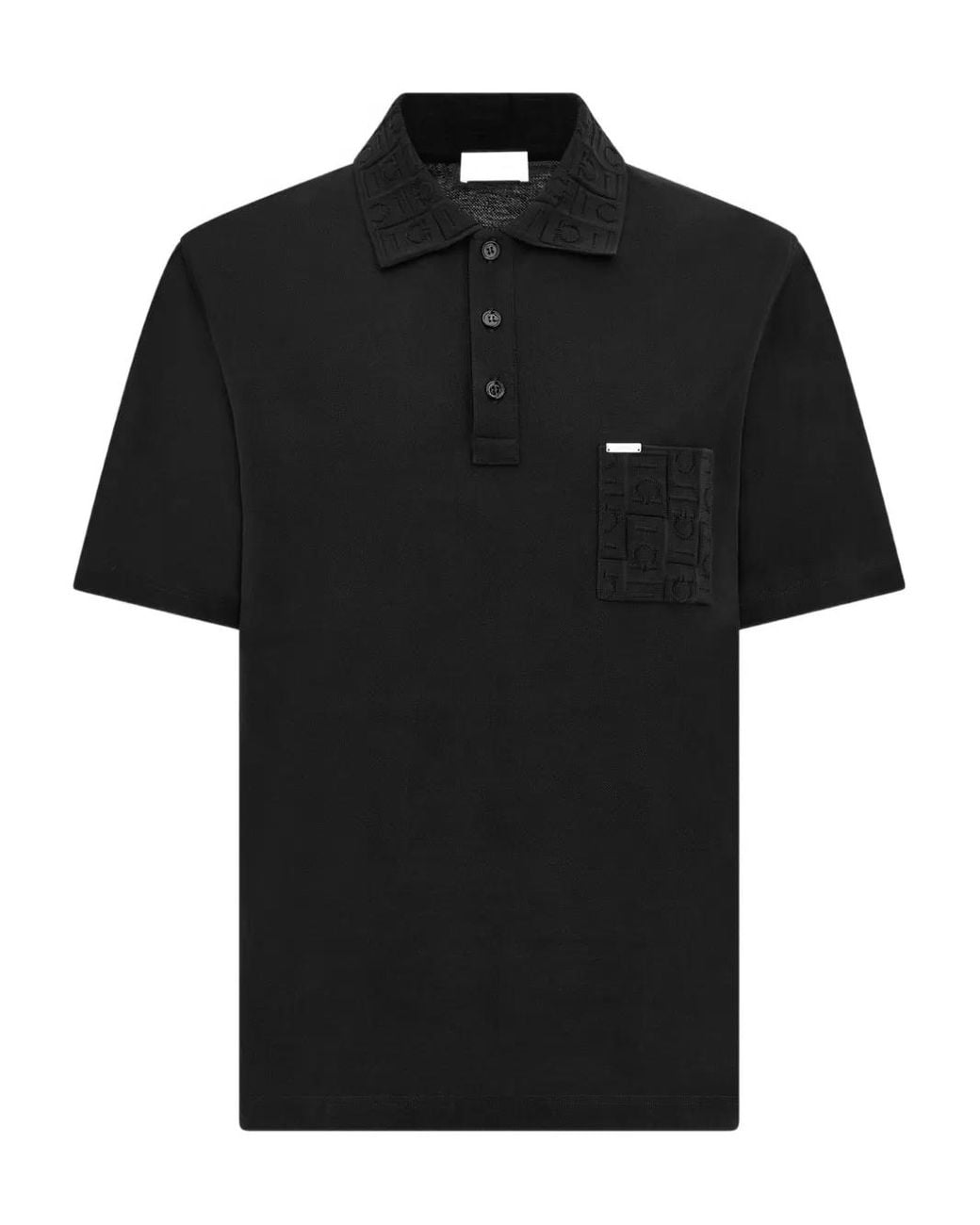 Ferragamo Black V-Neck Polo With Jacquard Pocket Detail for men