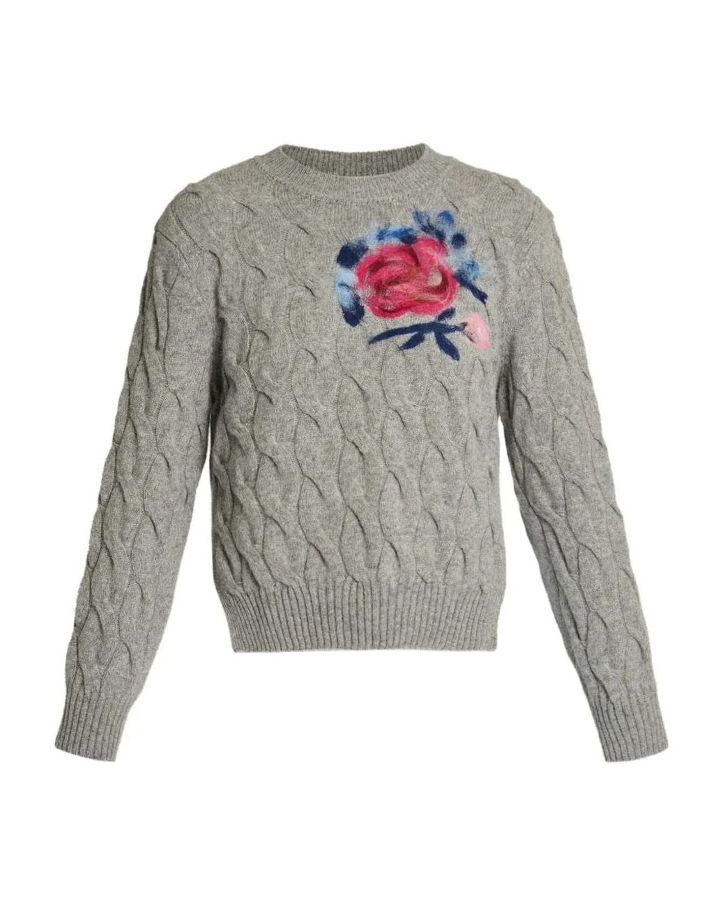 Erdem Gray Cable-Knit Flower-Embellishment Sweater