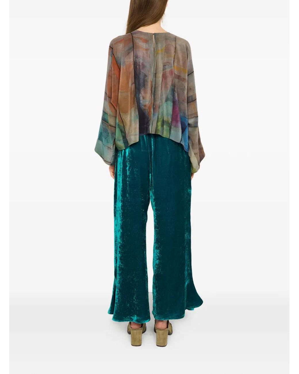Anntian Brown Printed Silk Blouse