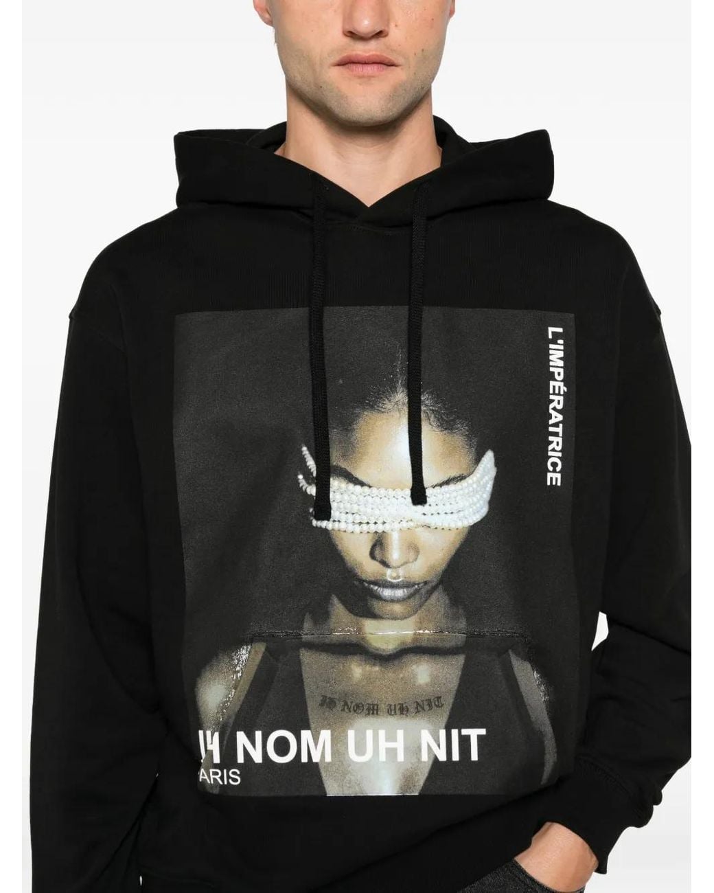 Ih Nom Uh Nit Black Graphic-Print Drawstring Hoodie for men
