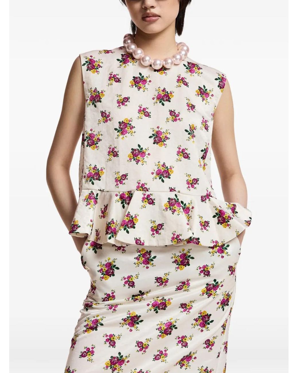 Essentiel Antwerp Pink Klara Floral-Print Ruffled Top