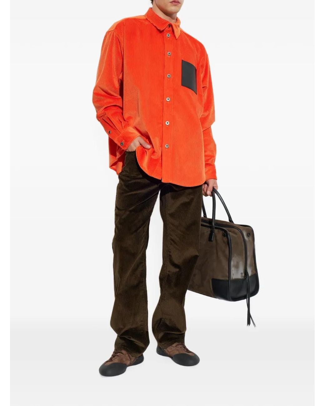 Loewe Orange Logo-Patch Corduroy Shirt for men