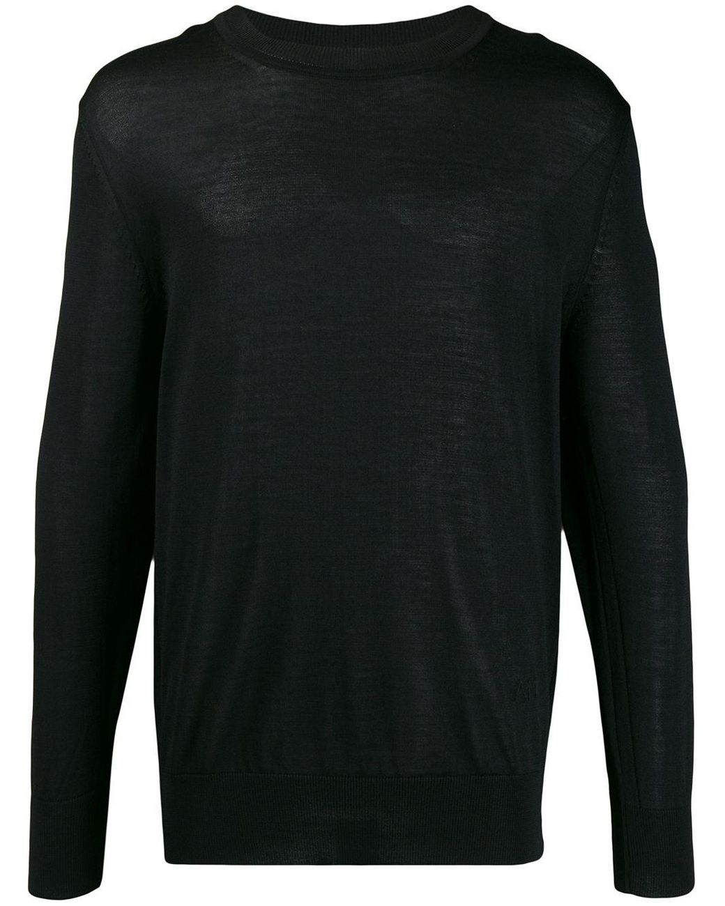 AMI Wool Ribbed Crew Neck Knitted Jumper in Black for Men - Lyst