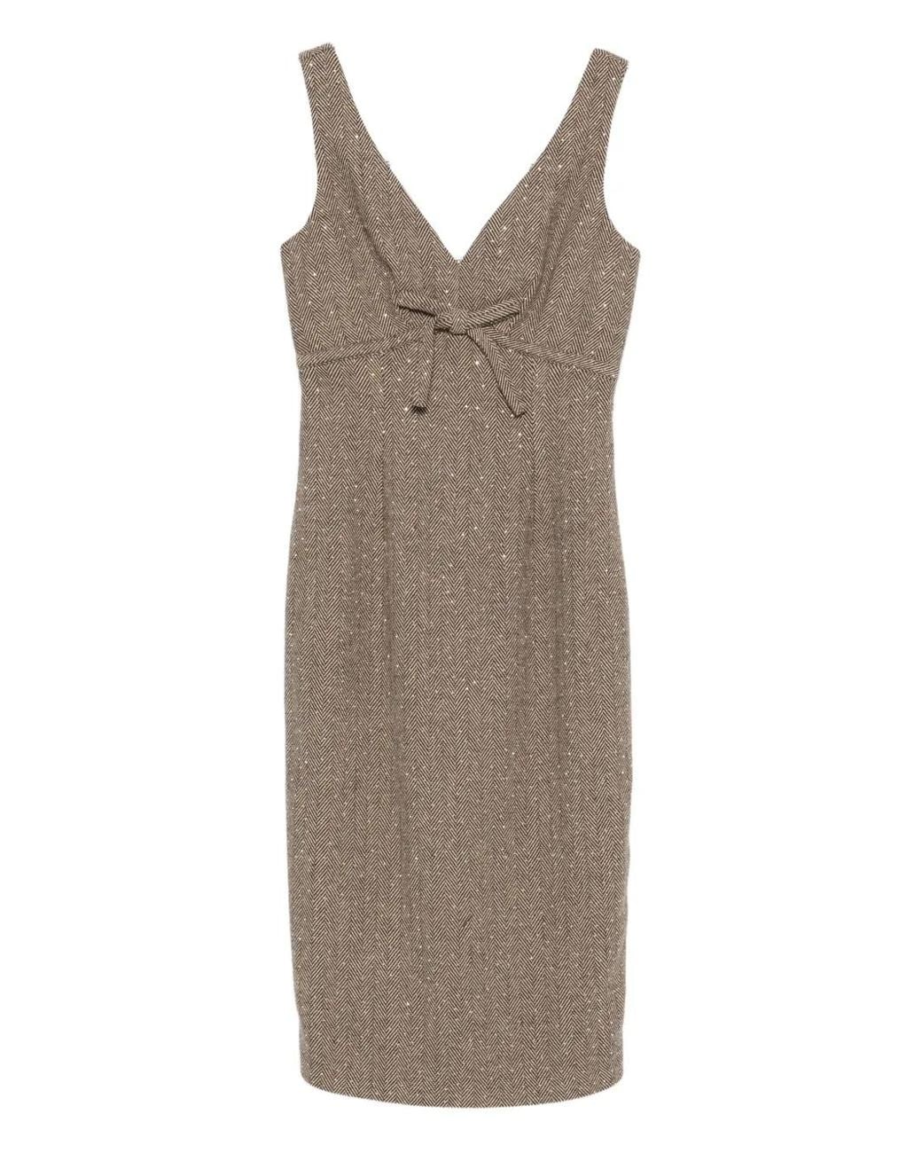 ERMANNO FIRENZE Brown Bow-Detail Midi Dress