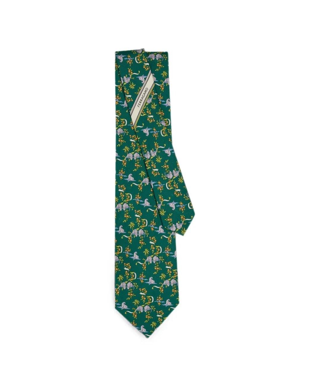 Ferragamo Green Amazon-Print Silk Tie for men