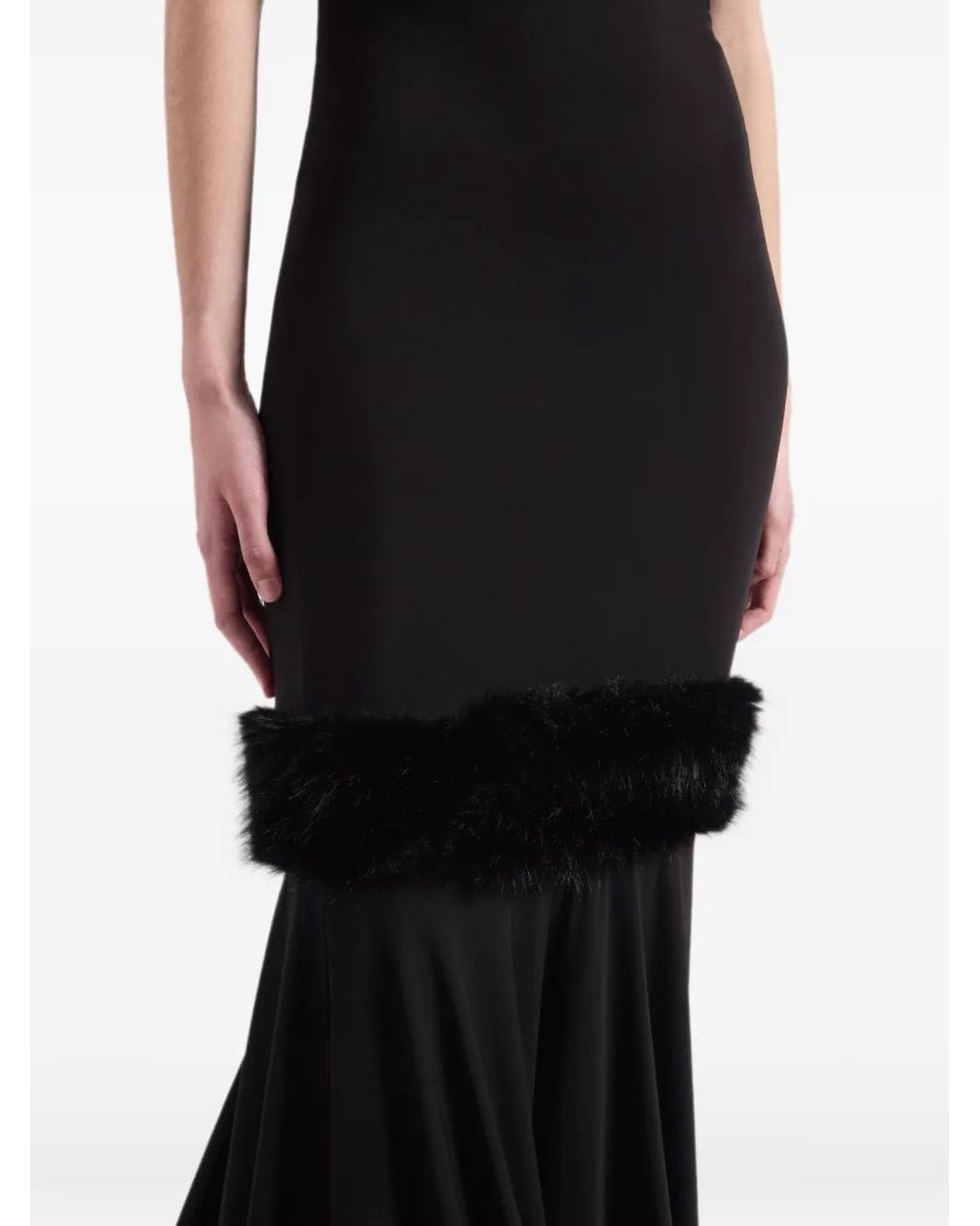 Nina Ricci Black Faux-Fur Trim Maxi Dress