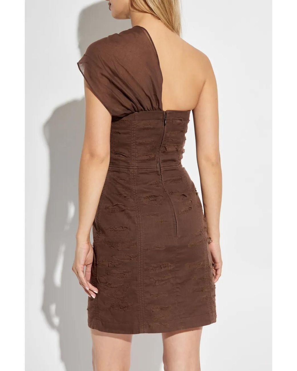 DSquared² Brown One-Shoulder Mini Dress