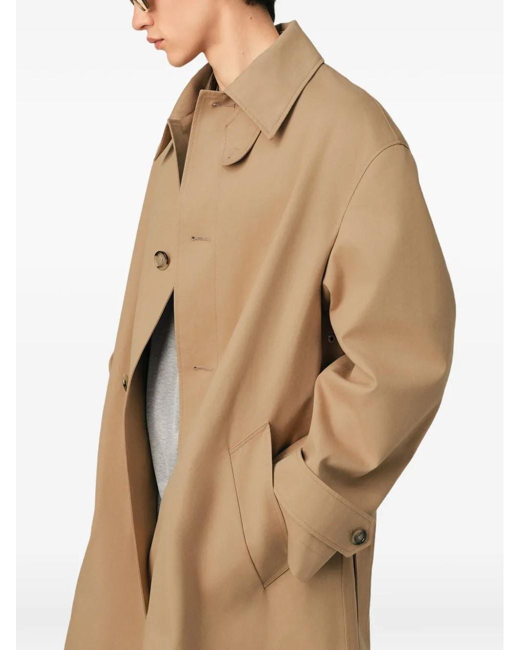 AMI Natural Water-Repellent Cotton Twill Belted Mac Coat for men