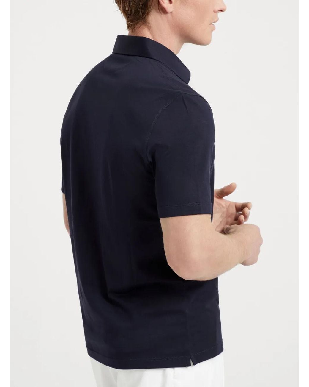 Brunello Cucinelli Blue Short-Sleeve Cotton Polo Shirt for men