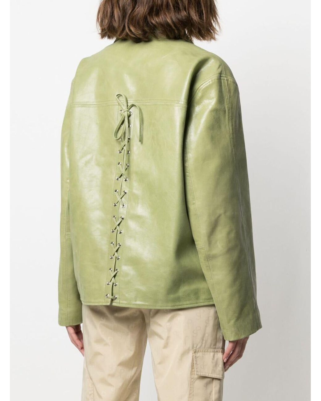 Saks Potts Buttoned-up Leather Jacket in Green | Lyst