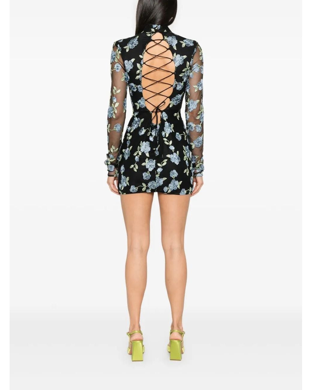 ROTATE BIRGER CHRISTENSEN Black Short Dress With Floral Embroidery