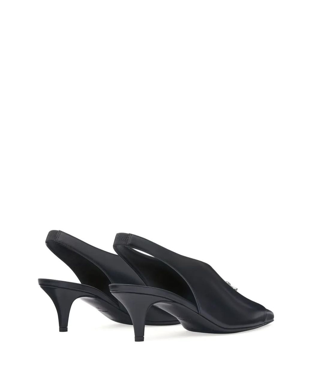 Courreges Black Leather Slingbacks With Logo Plaque